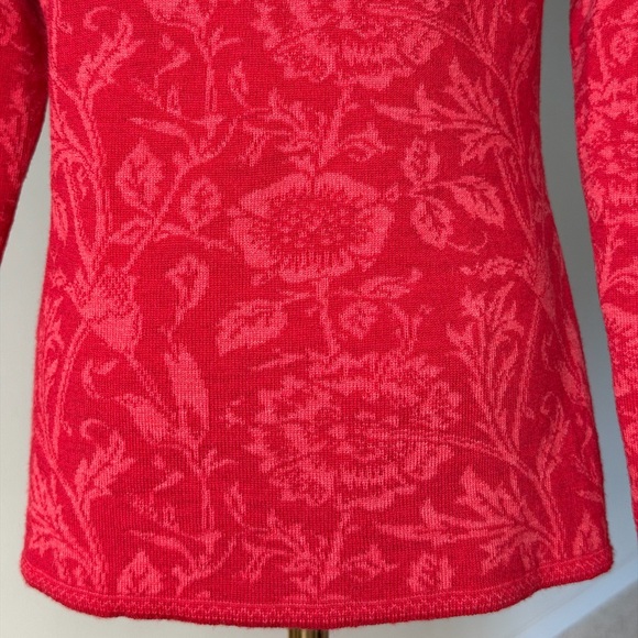 TINDE Extrafine Merino Wool Chic Red Floral Jacquard Pattern Cardigan Jacket -M - Picture 8 of 16